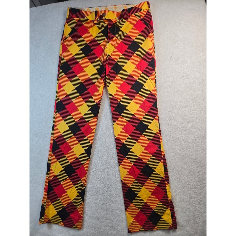 Loudmouth Golf Mens 34x32 Red Yellow Black Diamond Argyle Pattern Pants